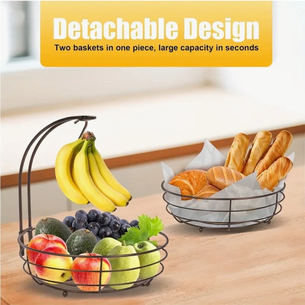 Black Metal Two-Tier Fruit Basket - Picture 2 of 5